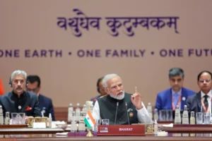 G20 in India, Prime Minister Narendra Modi addressing the G20 summit in New Delhi, India, 09 September 2023