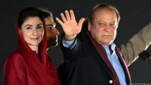 Maryam Nawaz, first female Chief Minister of Punjab, with her father, Nawaz Sharif, Pakistani politician and former Prime Minister