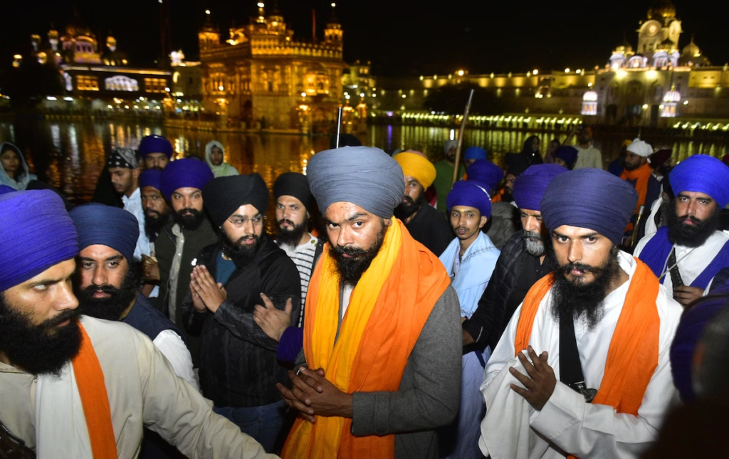 Amritpal Singh and supporters at the Golden Temple in Amritsar, Punjab, India on Feb. 24, photographed by Sameer Sehgal for Hindustan Times/Getty Images