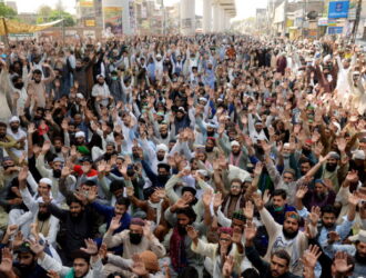 FILE PHOTO: Protest by the supporters of the banned Islamist political party Tehrik-e-Labaik Pakistan (TLP) in Lahore