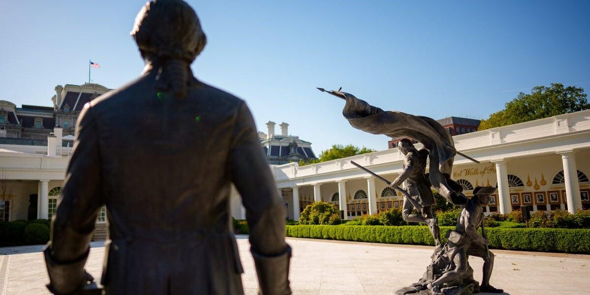 Trump Unveils Bronze Statue in White House Rose Garden