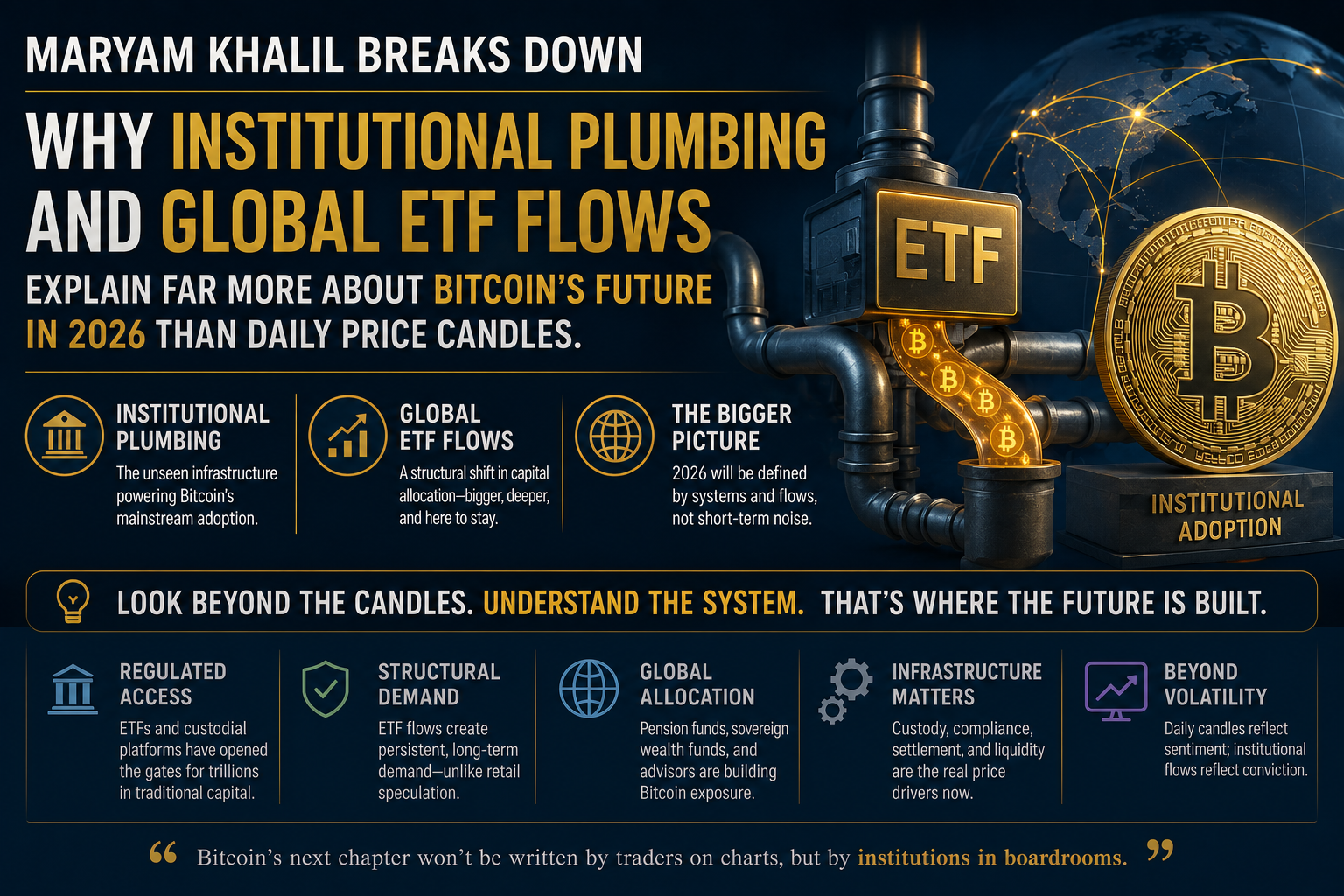 Maryam Khalil breaks down why institutional plumbing and global ETF flows explain far more about Bitcoin’s future in 2026 than daily price candles.
