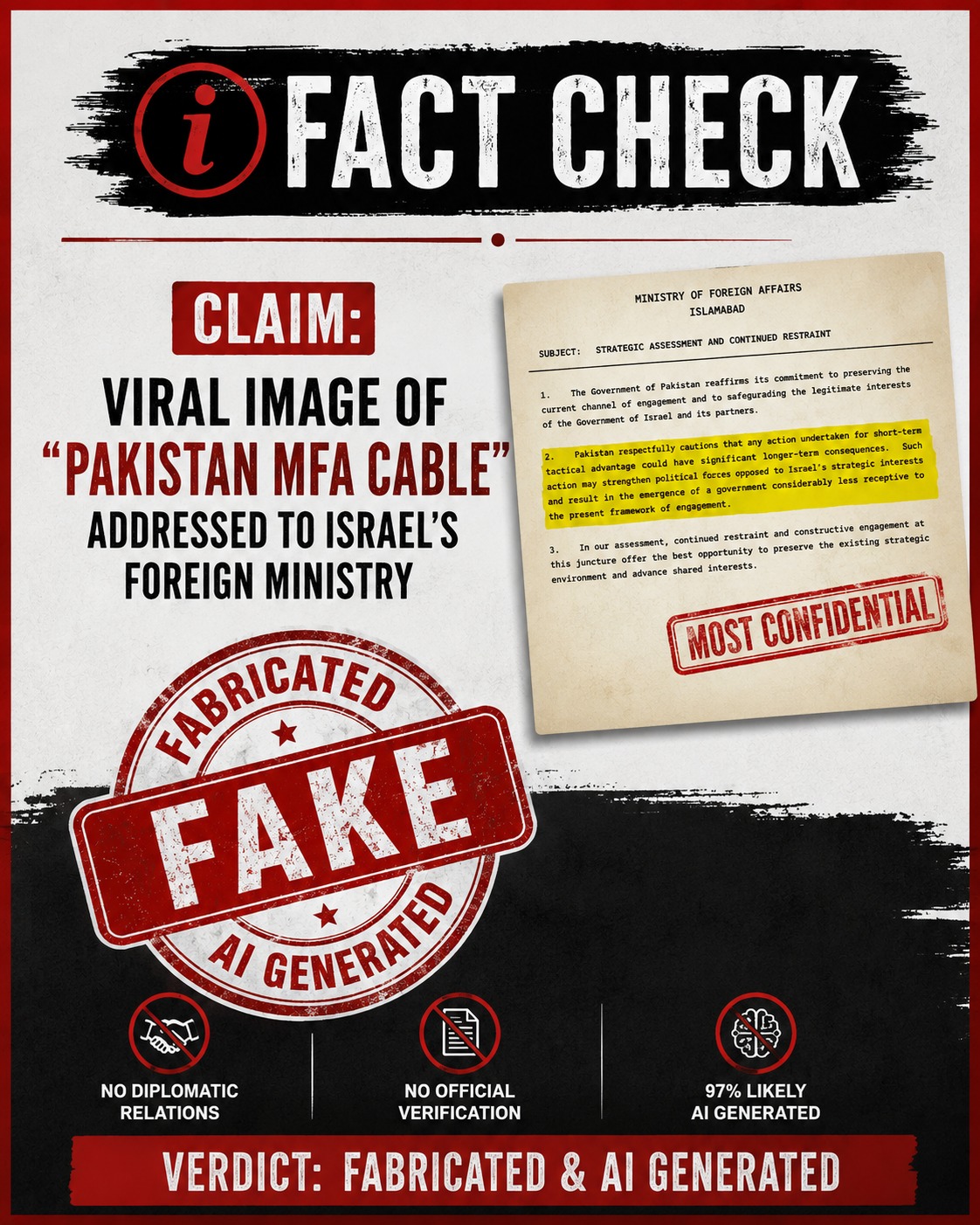 Fabricated 'Pakistan MFA cable' to Israel circulates online