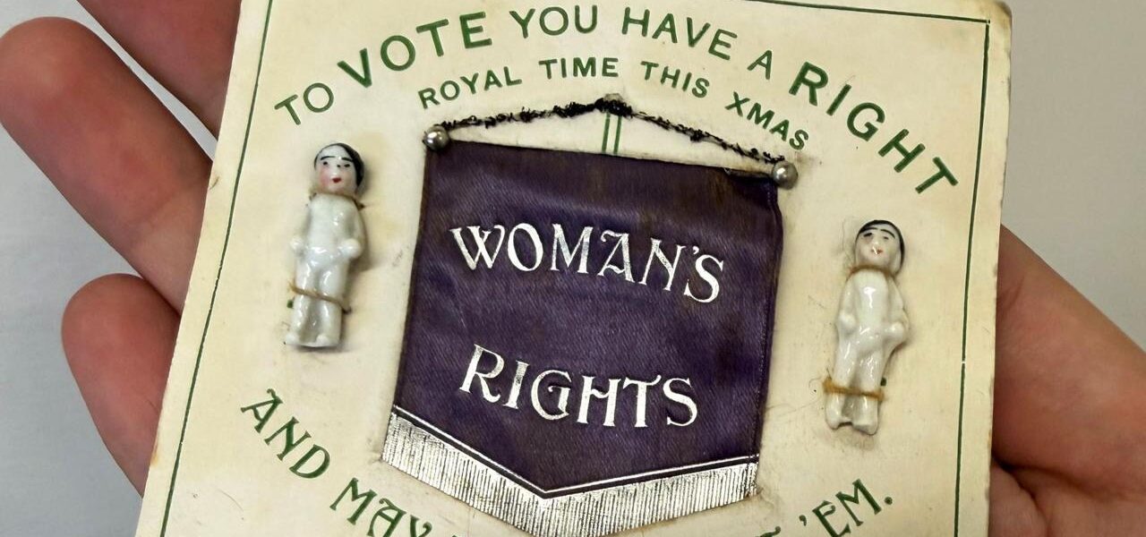 Rare 1910 Suffragette Christmas Card Uncovered at Mold Roadshow Rare 1910 Suffragette Christmas Card Uncovered at Mold Roadshow