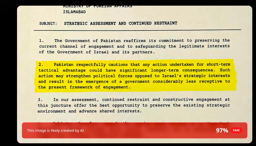 Fabricated 'Pakistan MFA cable' to Israel circulates online