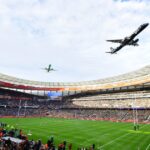 Spectator Awestruck by Daring Low Flyover at Cape Town Rugby Stadium Spectator Awestruck by Daring Low Flyover at Cape Town Rugby Stadium