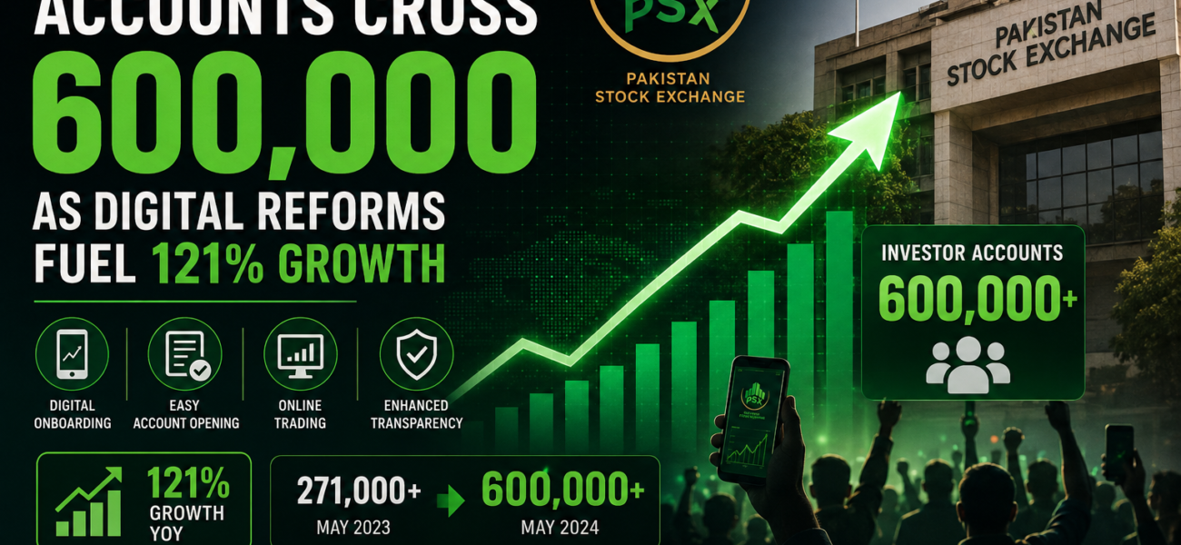 PSX Investor Accounts Cross 600,000 as Digital Reforms Fuel 121% Growth PSX Investor Accounts Cross 600,000 as Digital Reforms Fuel 121% Growth