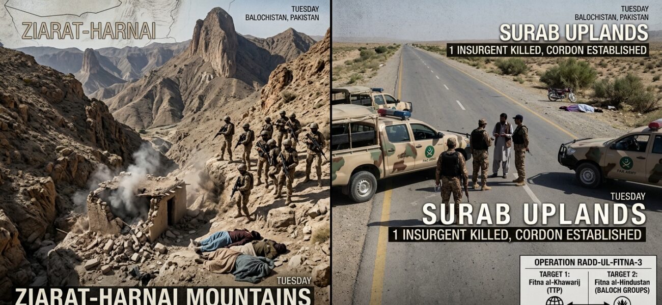 Balochistan Security Operations: 9 Terrorists Killed Across Ziarat, Harnai, and Surab