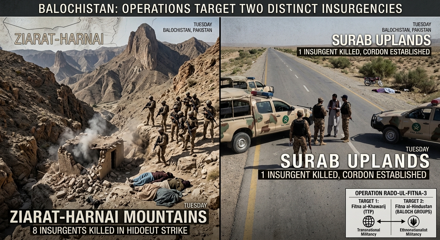 Balochistan Security Operations: 9 Terrorists Killed Across Ziarat, Harnai, and Surab