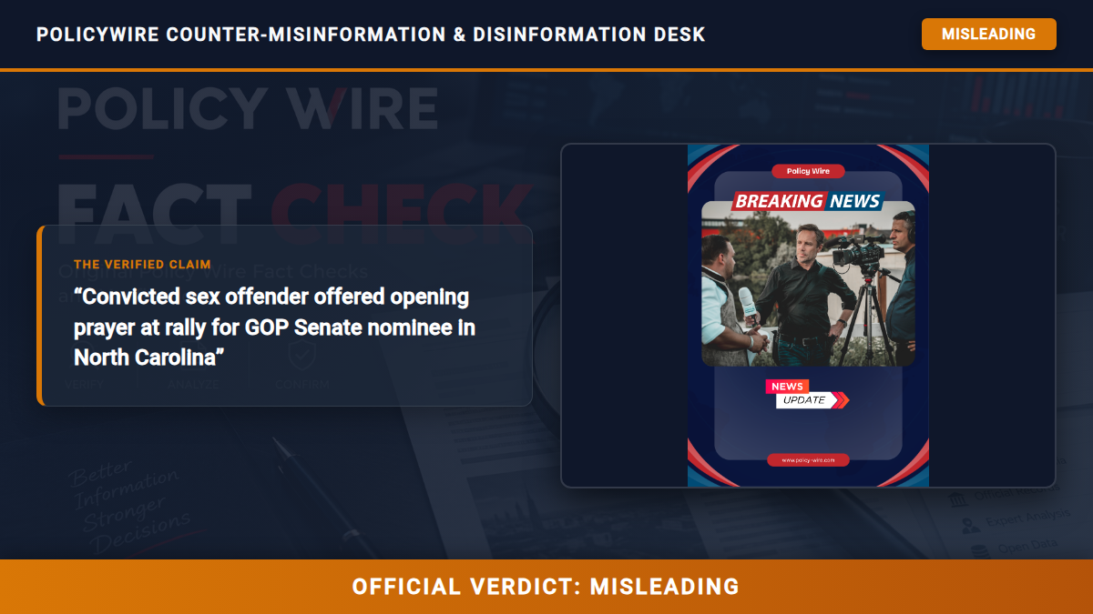 POLICY WIRE FACT CHECK: Convicted sex offender offered opening prayer at rally for GOP Senate nominee in North Carolina Fact Check Card