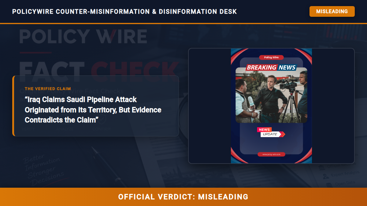 POLICY WIRE FACT CHECK: Iraq Claims Saudi Pipeline Attack Originated from Its Territory, But Evidence Contradicts the Claim Fact Check Card