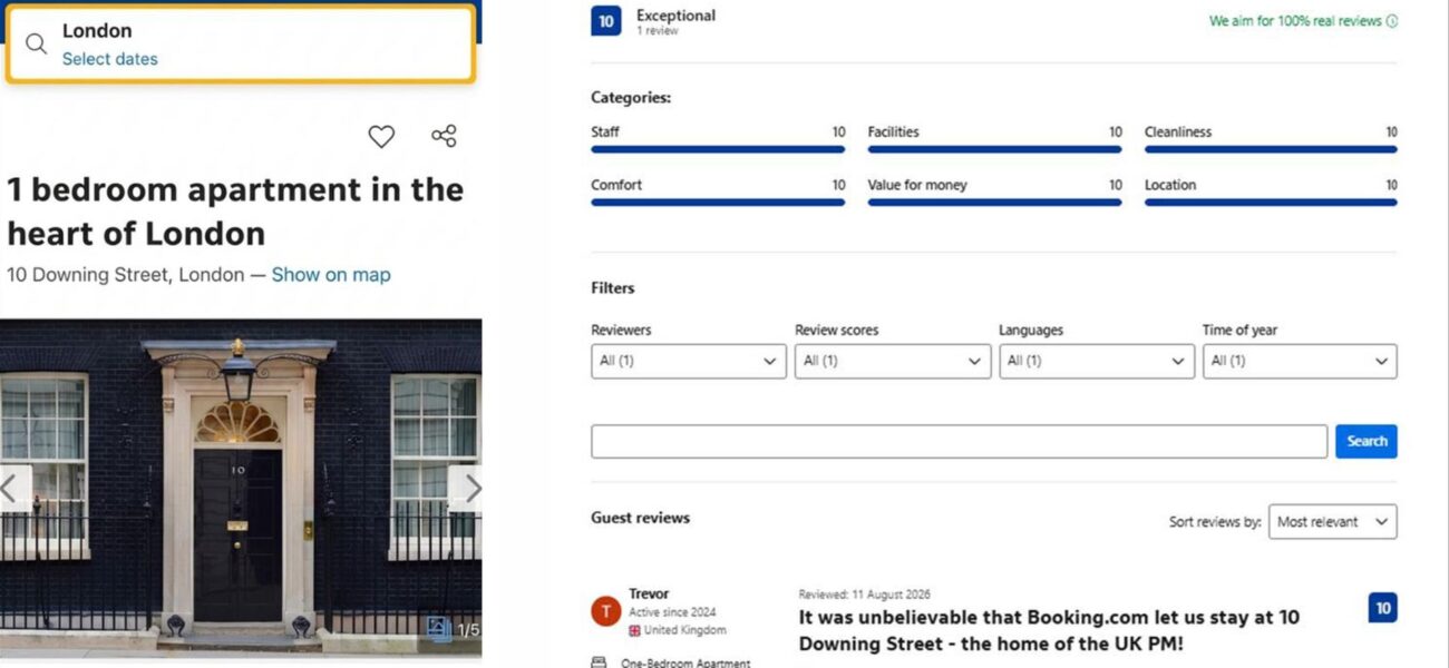 Booking.com’s Security Flaws Uncovered by Fake 10 Downing Street Listing Booking.com’s Security Flaws Uncovered by Fake 10 Downing Street Listing