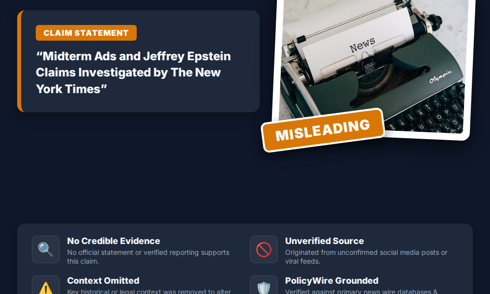 POLICY WIRE FACT CHECK: Midterm Ads and Jeffrey Epstein Claims Investigated by The New York Times POLICY WIRE FACT CHECK: Midterm Ads and Jeffrey Epstein Claims Investigated by The New York Times