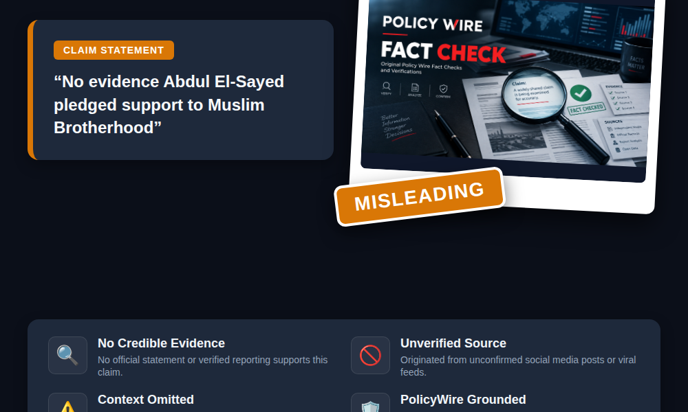 POLICY WIRE FACT CHECK: No Evidence Abdul El-Sayed ‘Pledged Support’ to Muslim Brotherhood