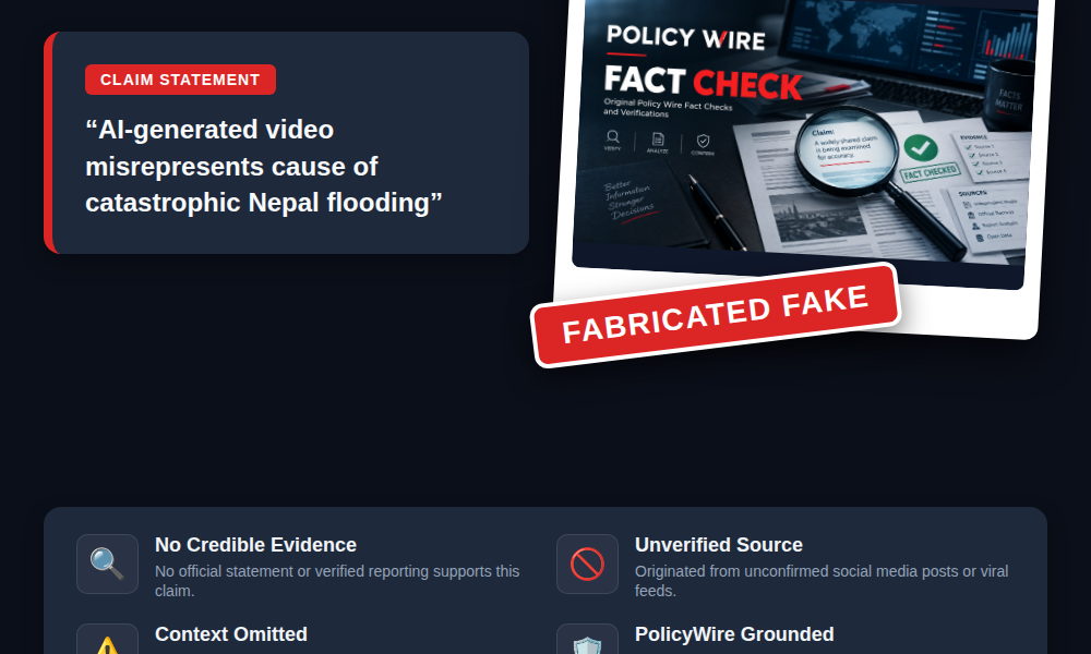 POLICY WIRE FACT CHECK: AI-generated video misrepresents cause of catastrophic Nepal flooding